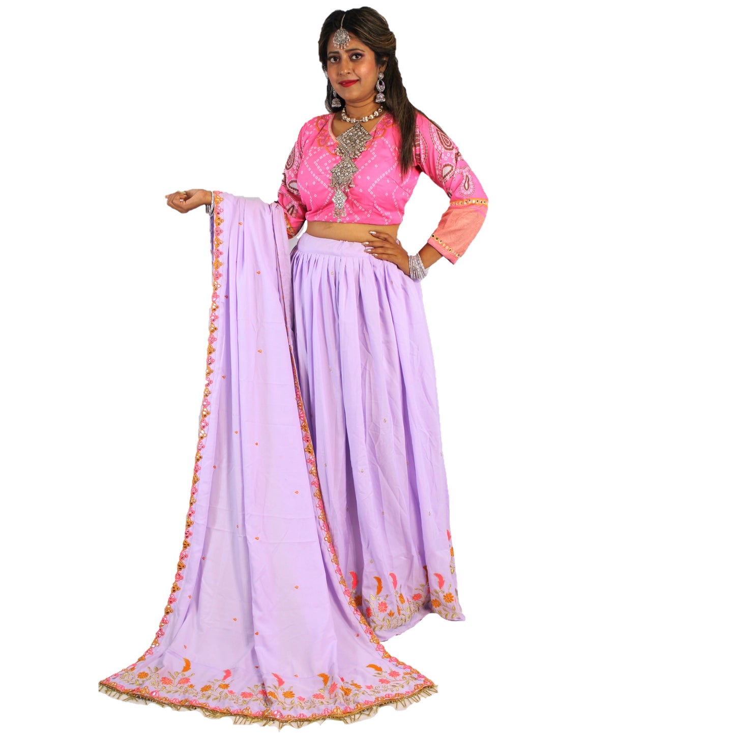 Maharani's Soft Silk Lehenga - Pink and Light Purple