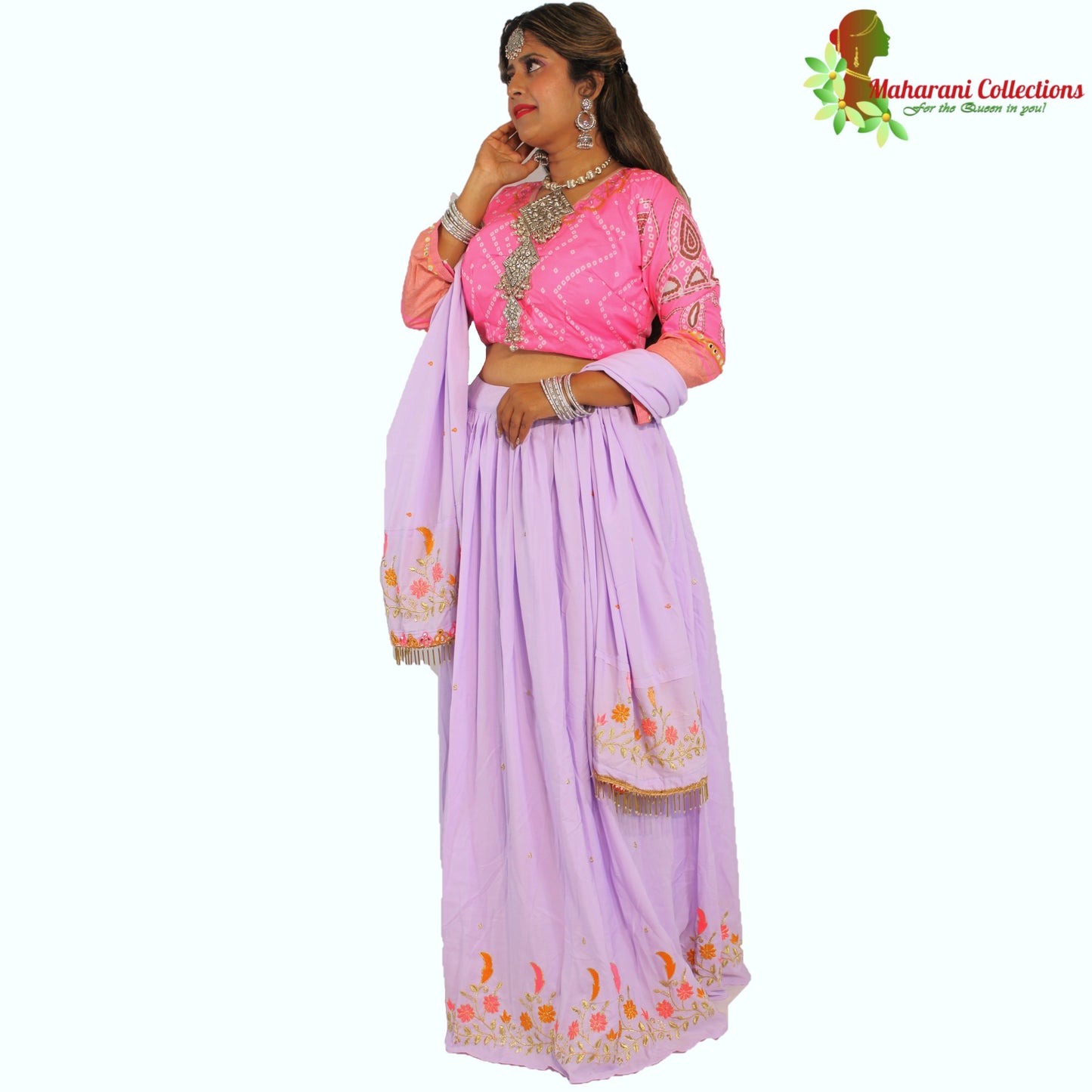 Maharani's Soft Silk Lehenga - Pink and Light Purple