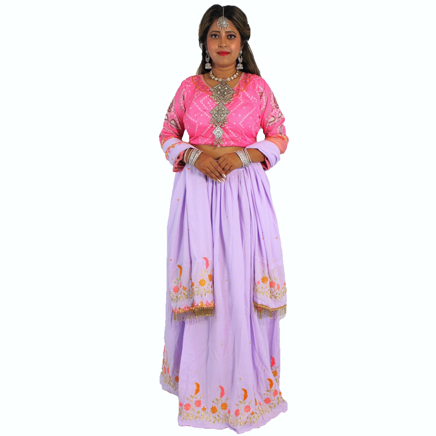 Maharani's Soft Silk Lehenga - Pink and Light Purple
