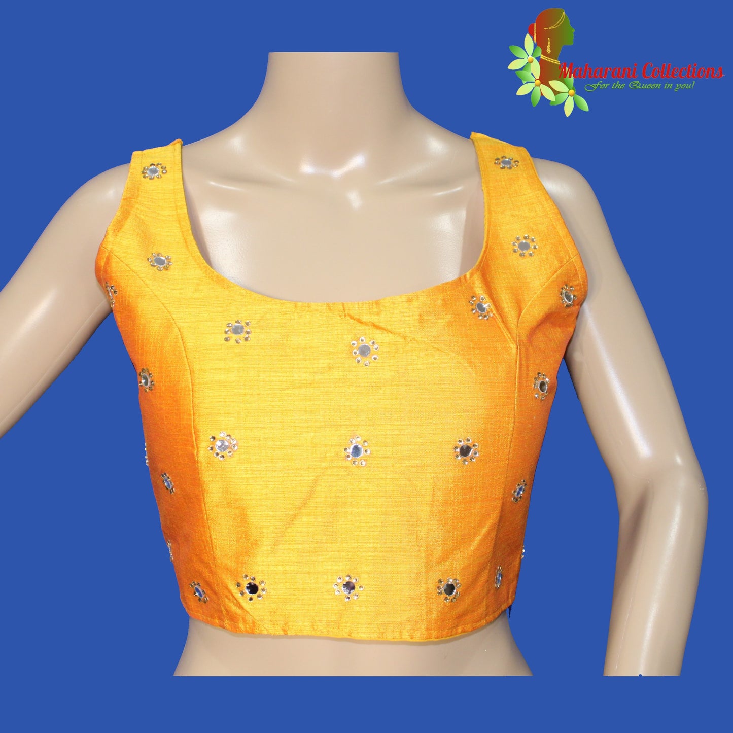 Maharani's Linen Silk Padded Sleeveless Blouse - Yellow