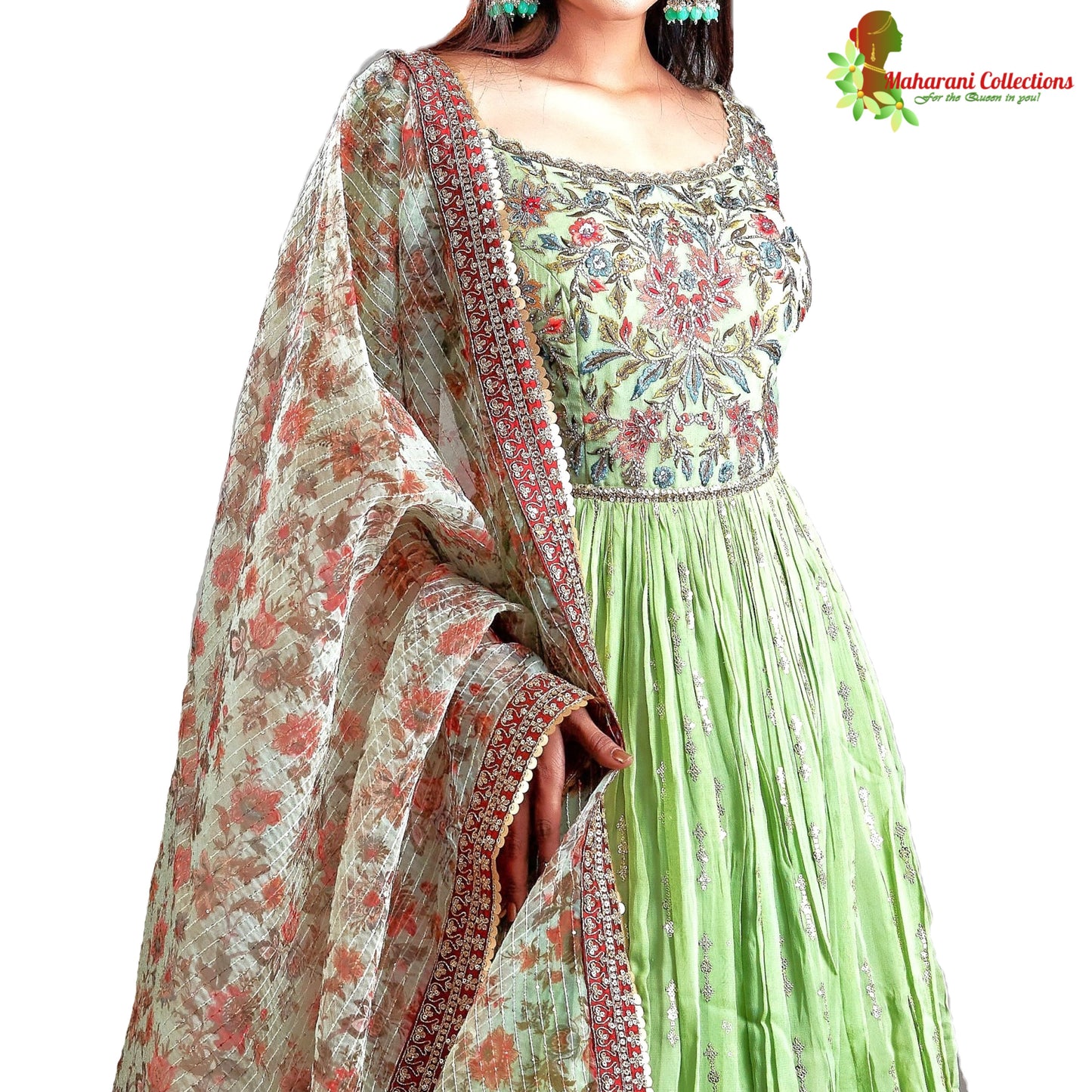 Designer Ball (Princess) Gown - Light Green with Zari, Sequins and Zardoji Work