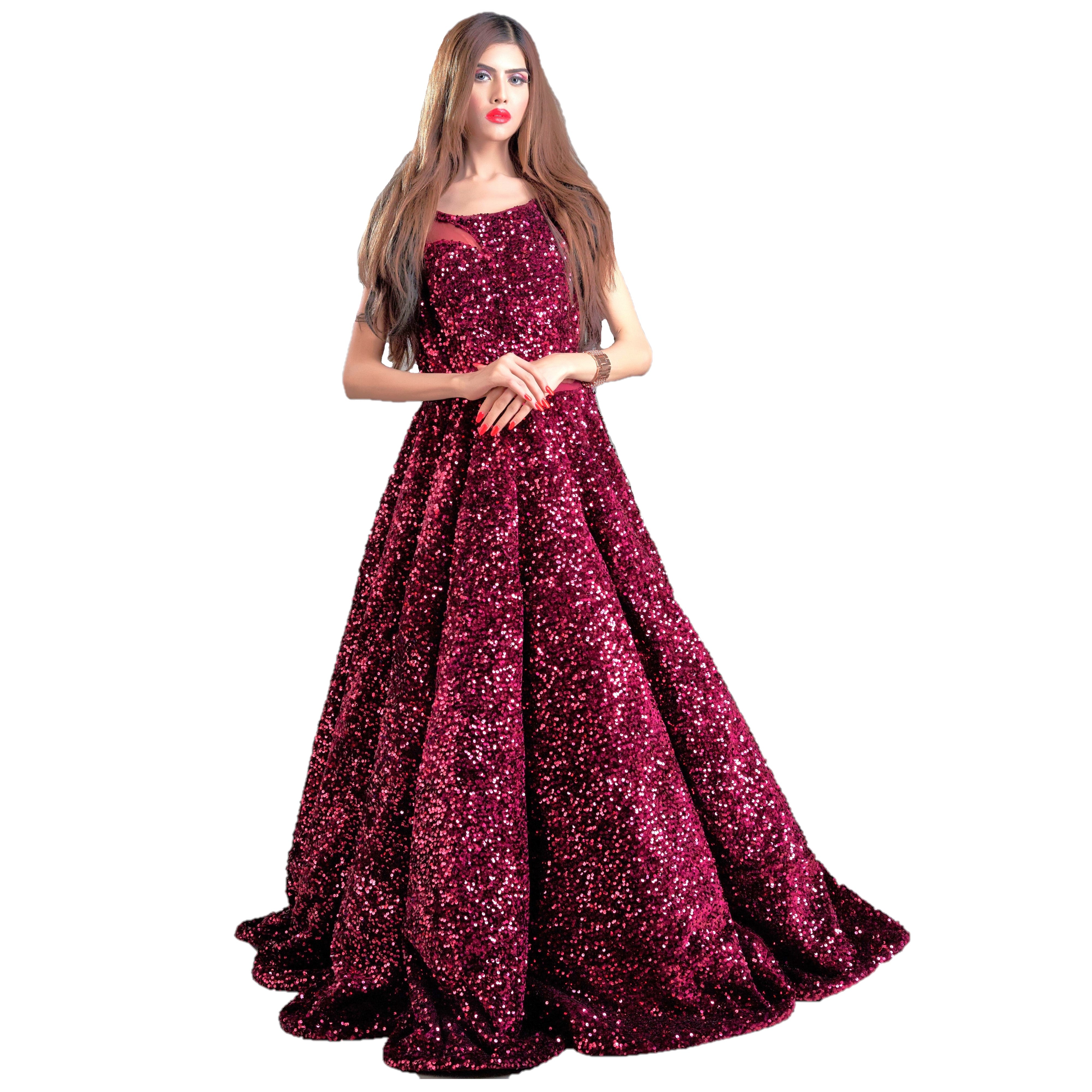 Designer Maroon Gown For Women Party Wear in Patch Worl - Sai Vrunda  Fashion - 2887908