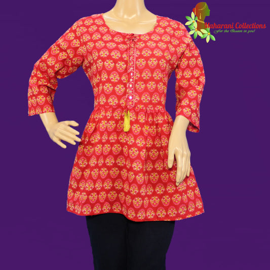 Kurti Top - Maroon Floral Traditional Short Kurti (S/M)