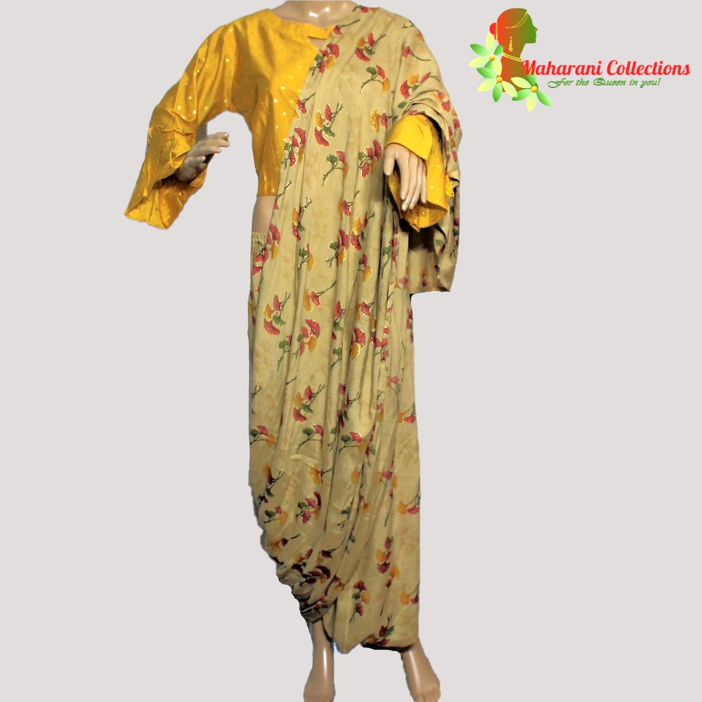 Maharani's Soft Cotton Stitched Dhoti-Top - Mustard Yellow (L)