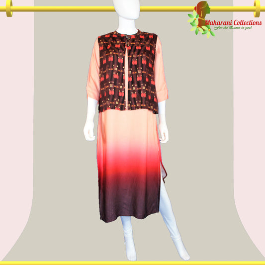 Maharani's Soft Cotton Long Dress - Pink, Red and Brown (M)