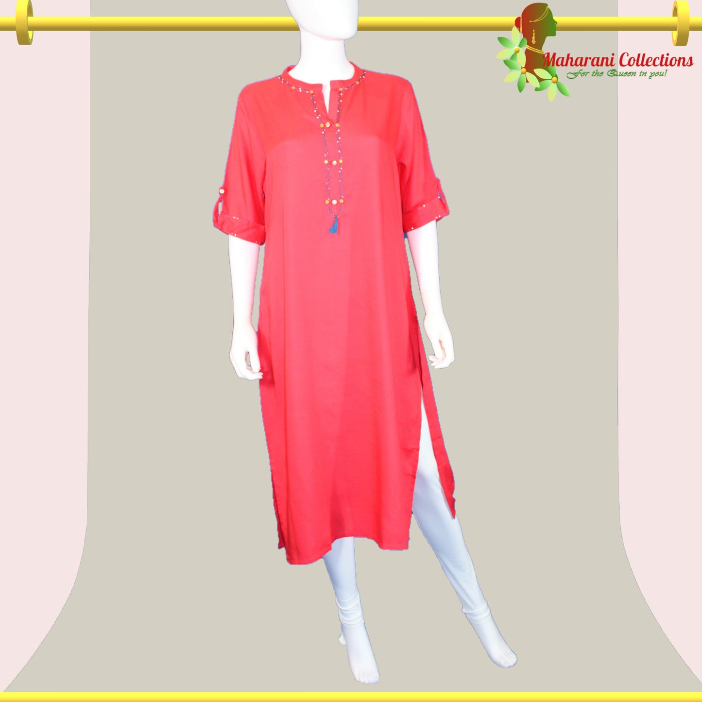 Maharani's Long Kurta Top - Soft Cotton - Pink (L)