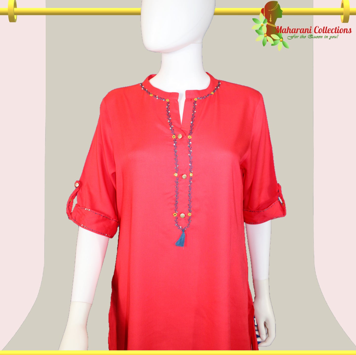 Maharani's Long Kurta Top - Soft Cotton - Pink (L)