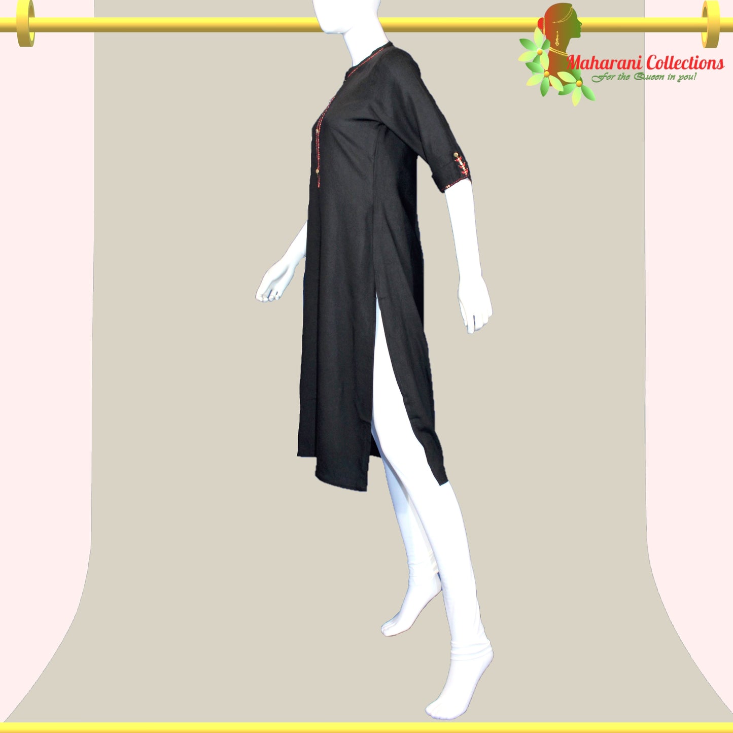 Maharani's Long Kurta Top - Soft Cotton - Black (S)