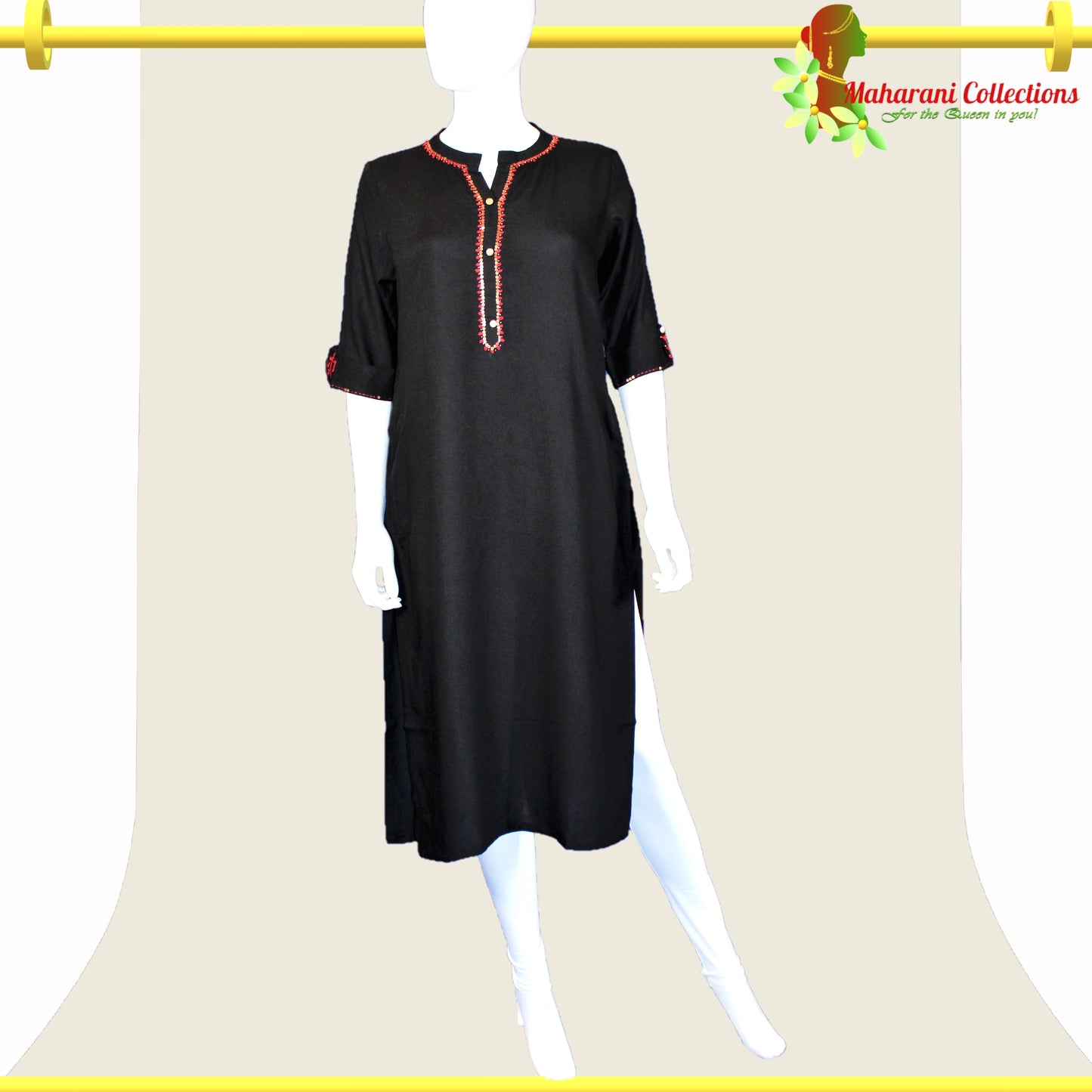 Maharani's Long Kurta Top - Soft Cotton - Black (S)