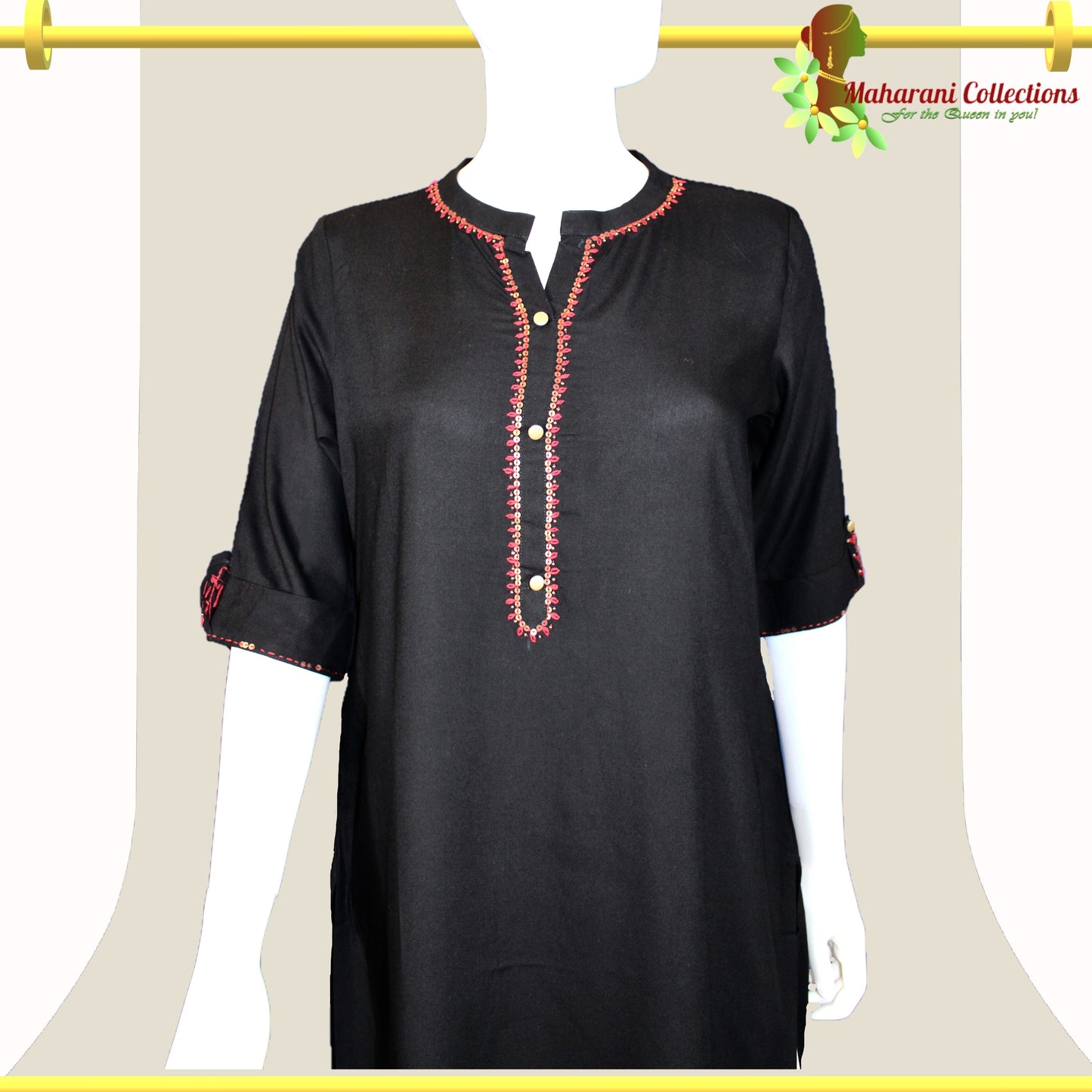 Maharani's Long Kurta Top - Soft Cotton - Black (S)