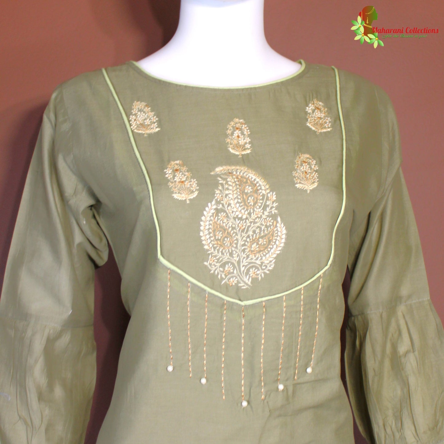 Maharani's Long Dress - Soft Cotton - Olive Green (M)