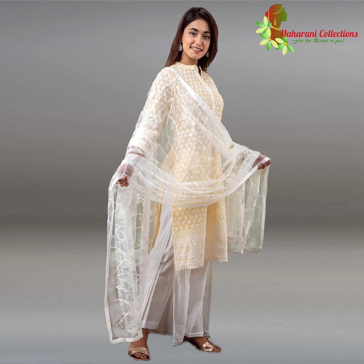 Maharani's Sharara Suit - Light Yellow (M) - Pure Cotton