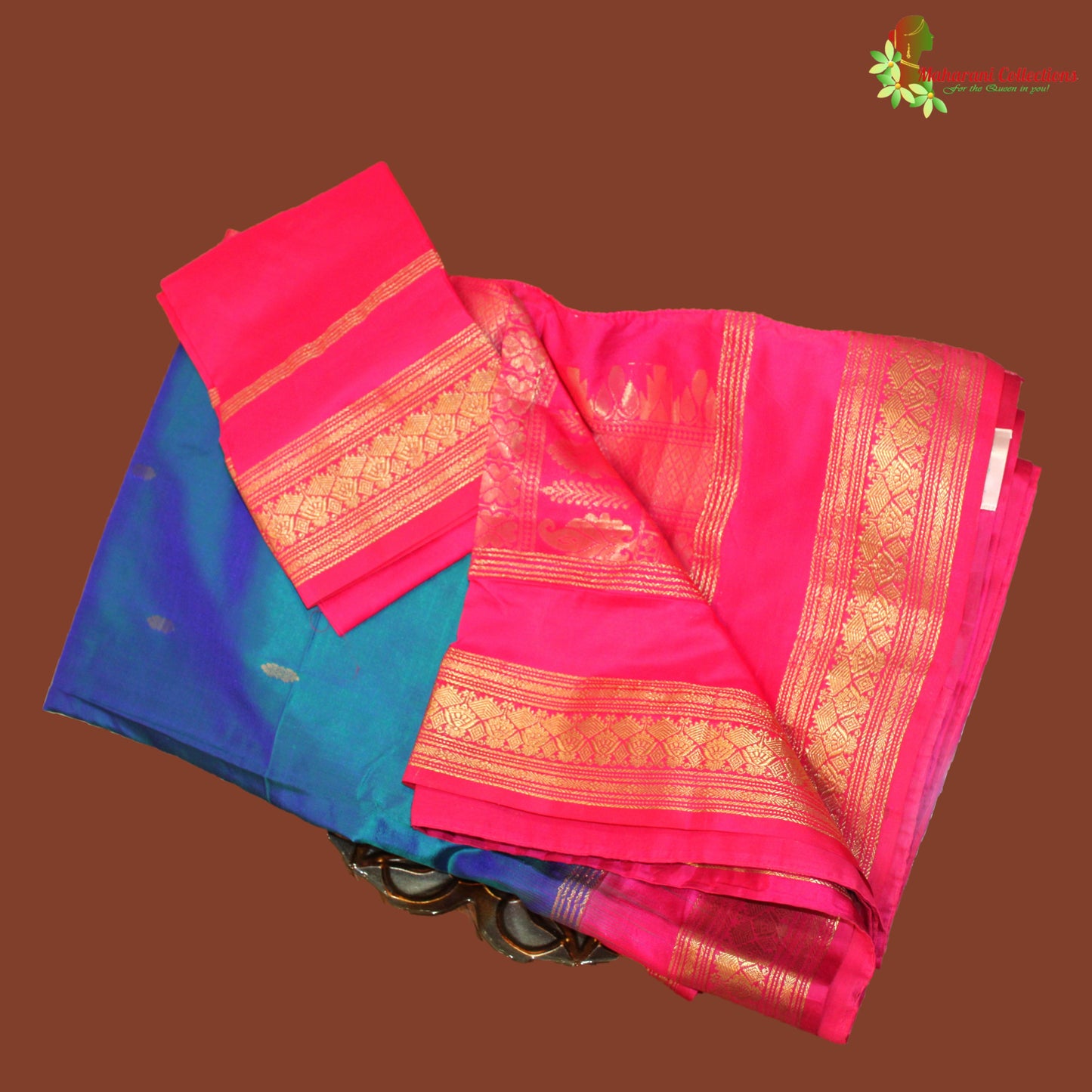 Maharani's Pure Banarasi Silk Saree - Blue (with stitched Petticoat)