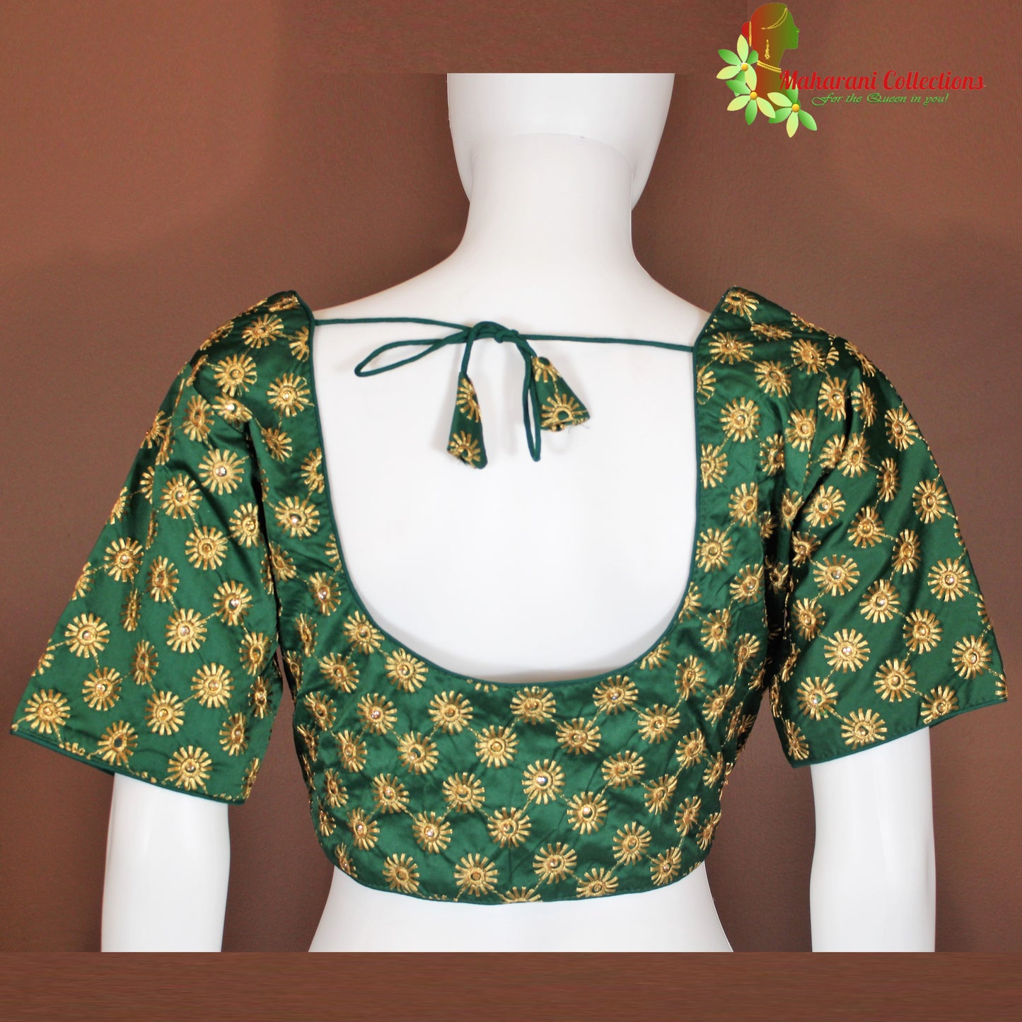 Maharani's Banarasi Silk Golden Zari Blouse - Green