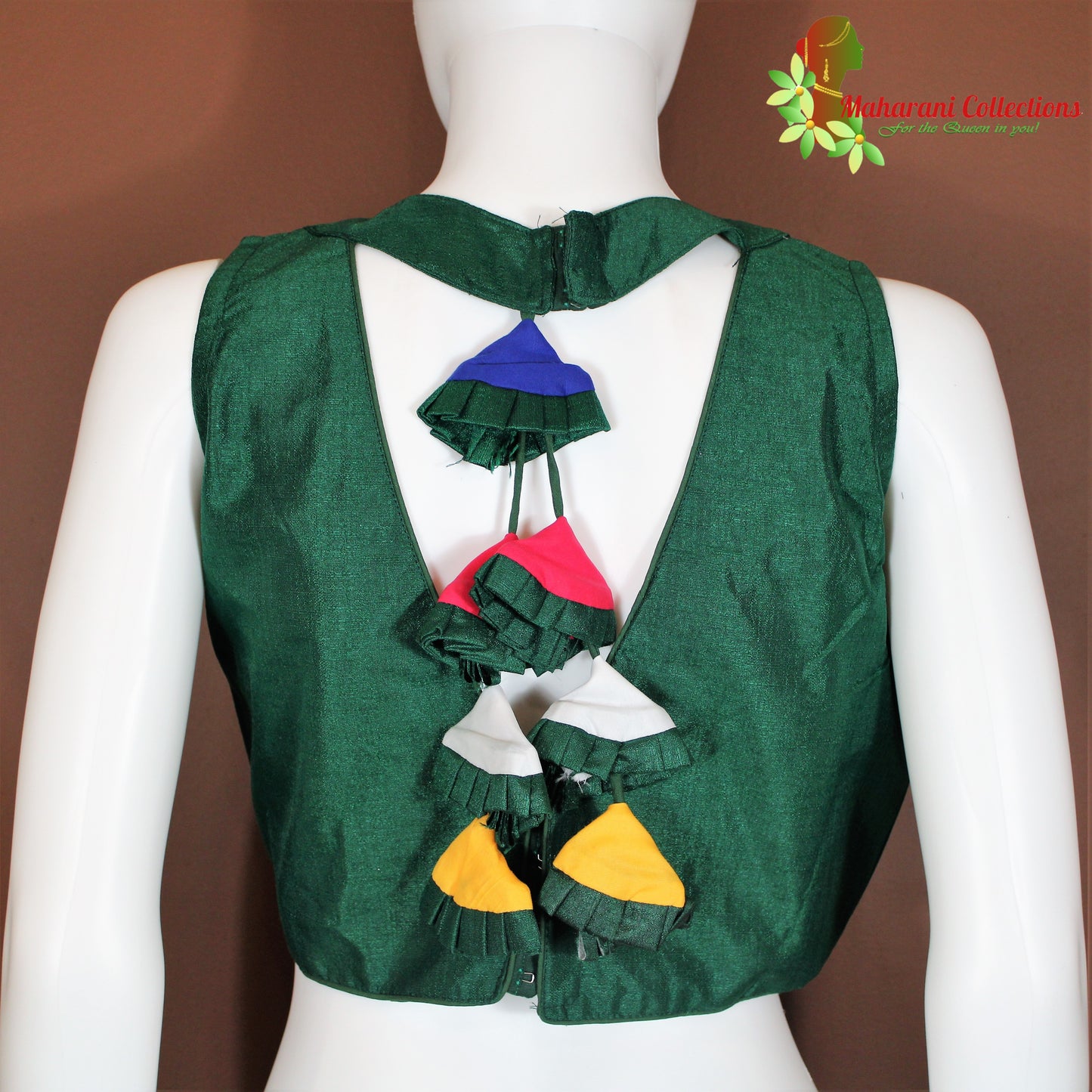 Maharani's Linen Silk Designer Blouse - Green
