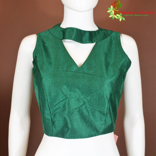 Maharani's Linen Silk Designer Blouse - Green