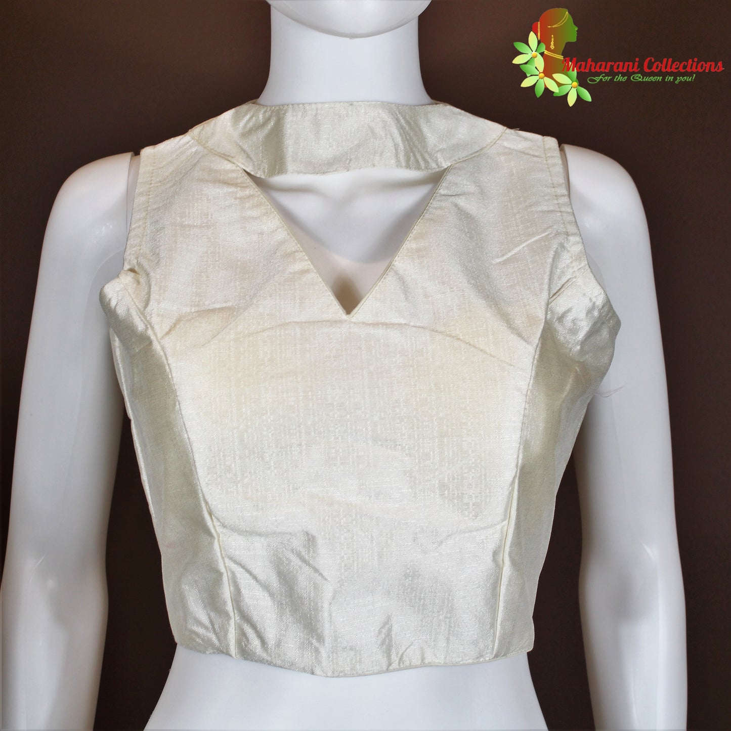 Maharani's Linen Silk Designer Blouse - White
