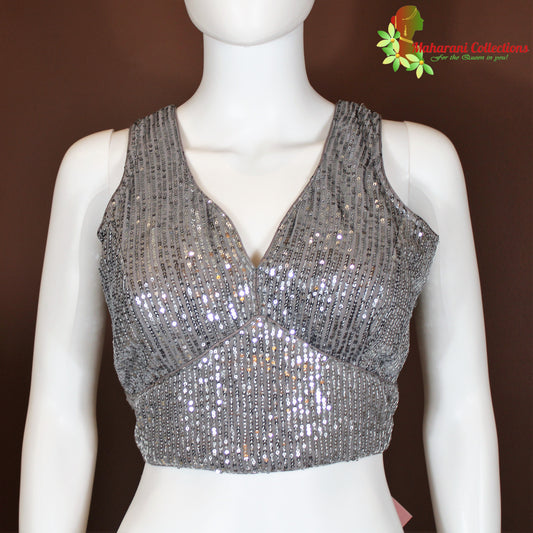 Maharani's Glittering Sequins Blouse - Grey