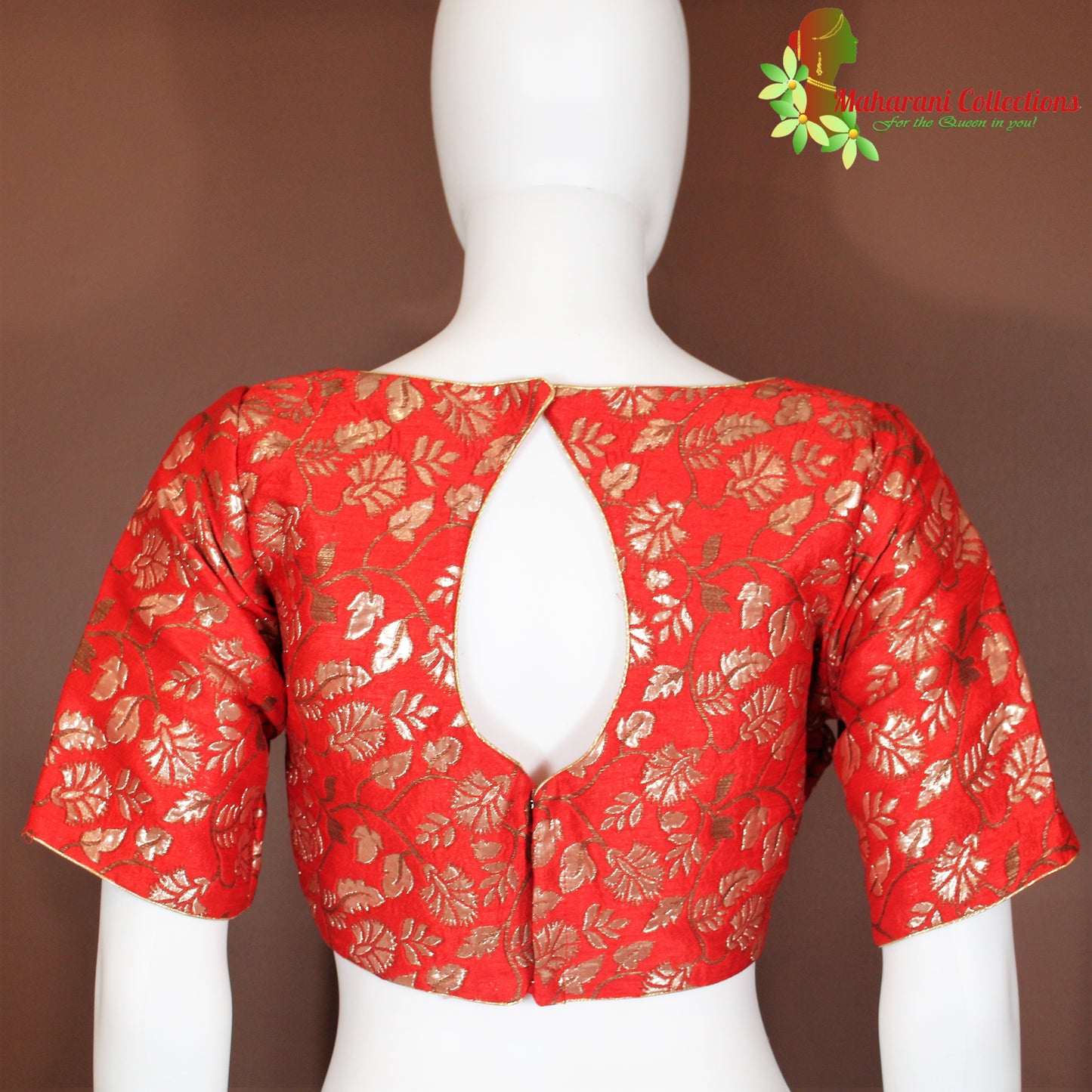 Maharani's Linen Silk Brocade Blouse - Red