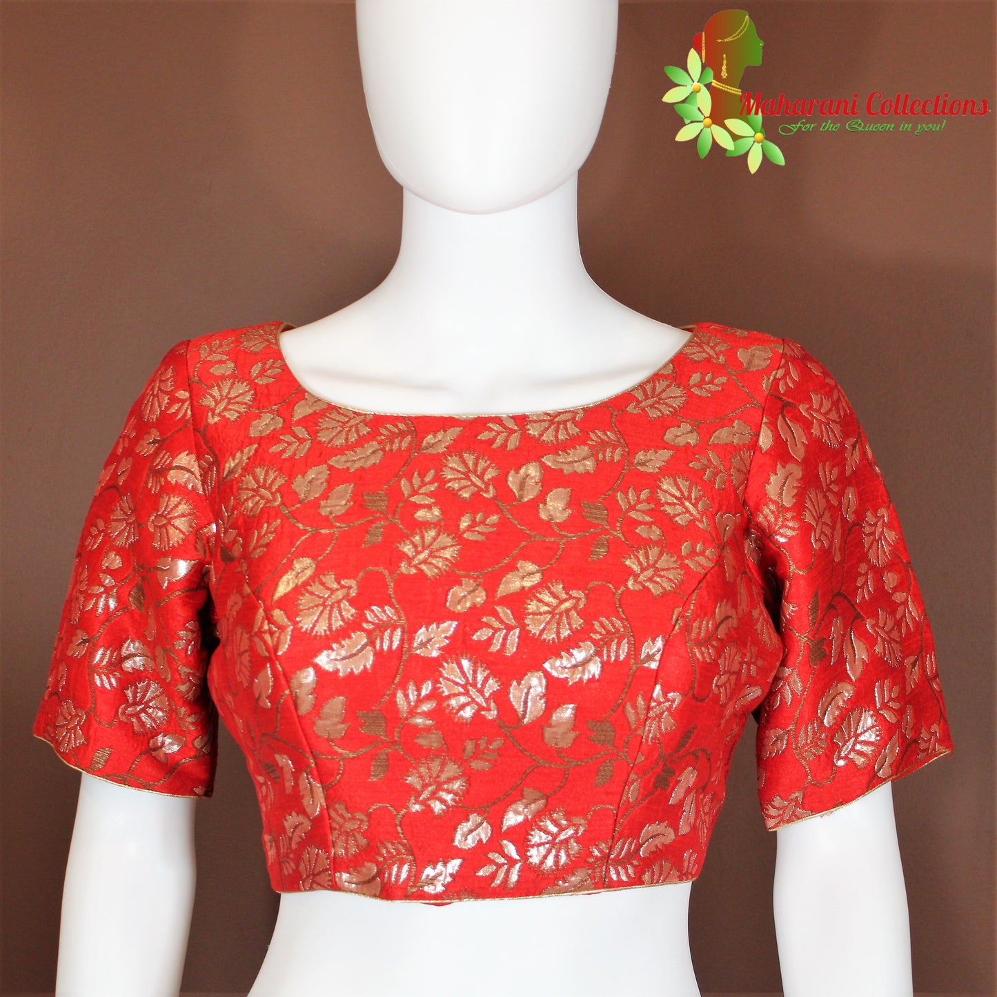 Maharani's Linen Silk Brocade Blouse - Red