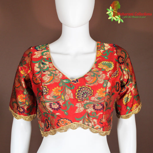 Maharani's Banarasi Silk Brocade Blouse - Floral Red