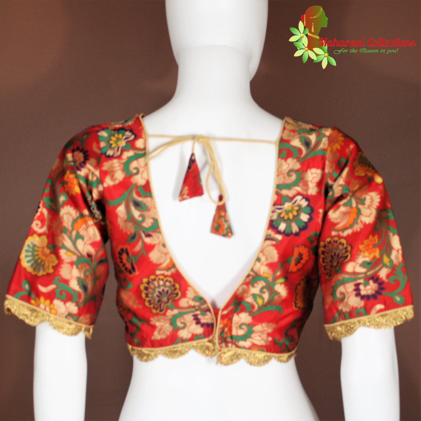 Maharani's Banarasi Silk Brocade Blouse - Floral Red