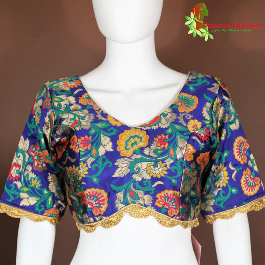 Maharani's Banarasi Silk Brocade Blouse - Floral Blue