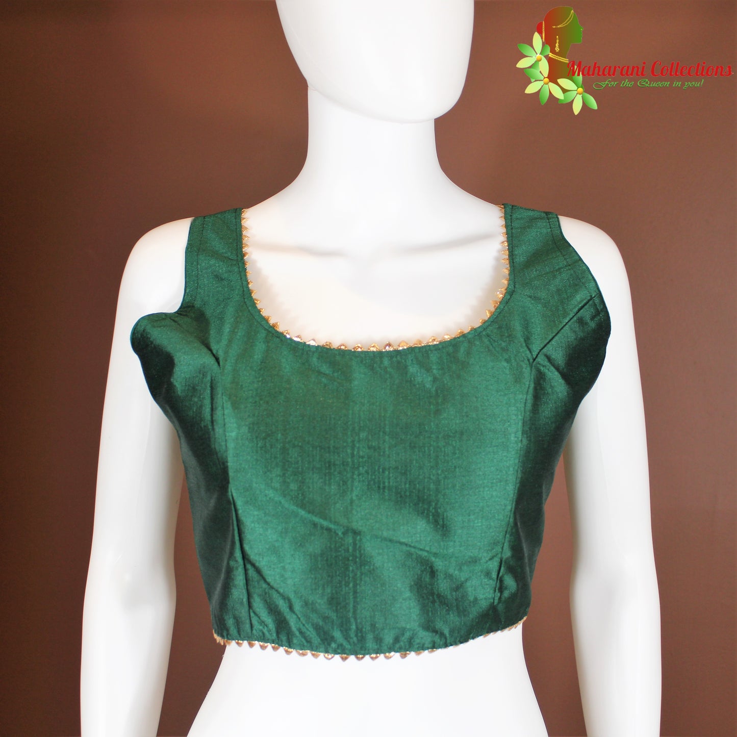 Maharani's Linen Silk Designer Blouse - Green