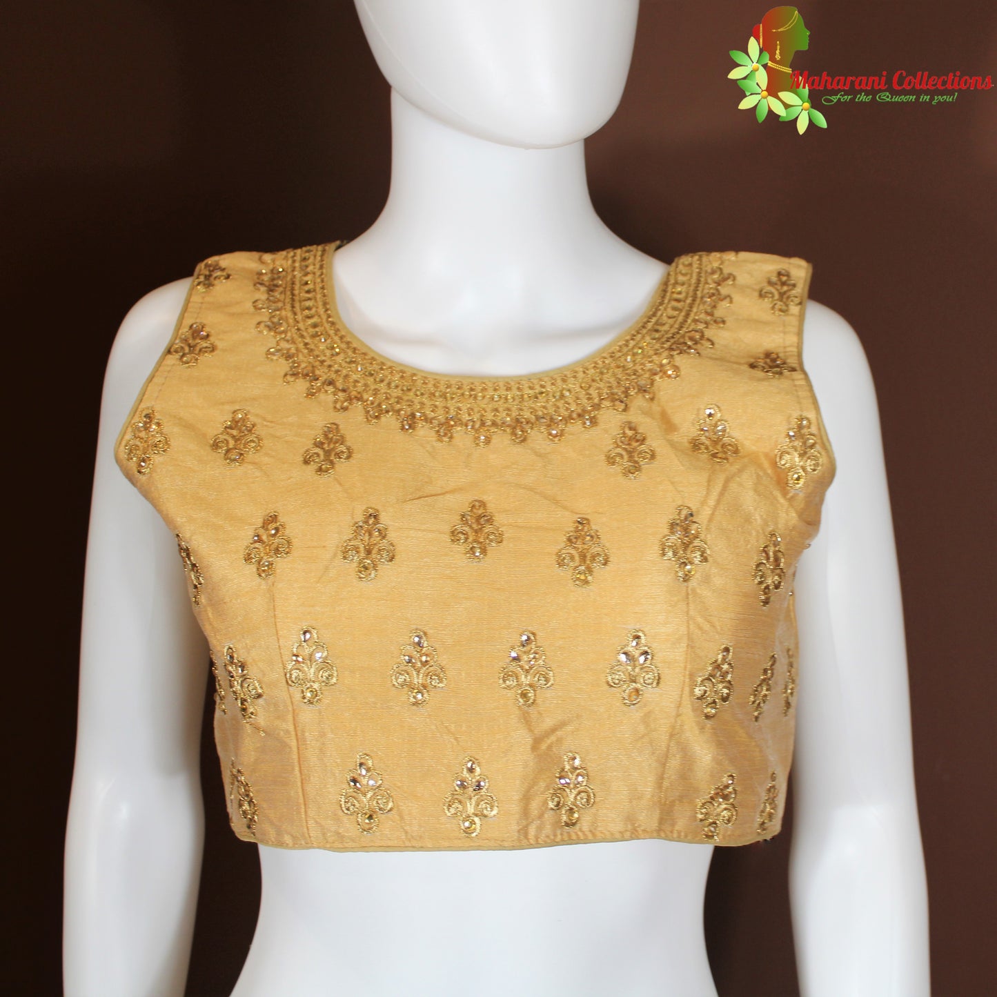 Maharani's Linen Silk Golden Zari Blouse - Golden