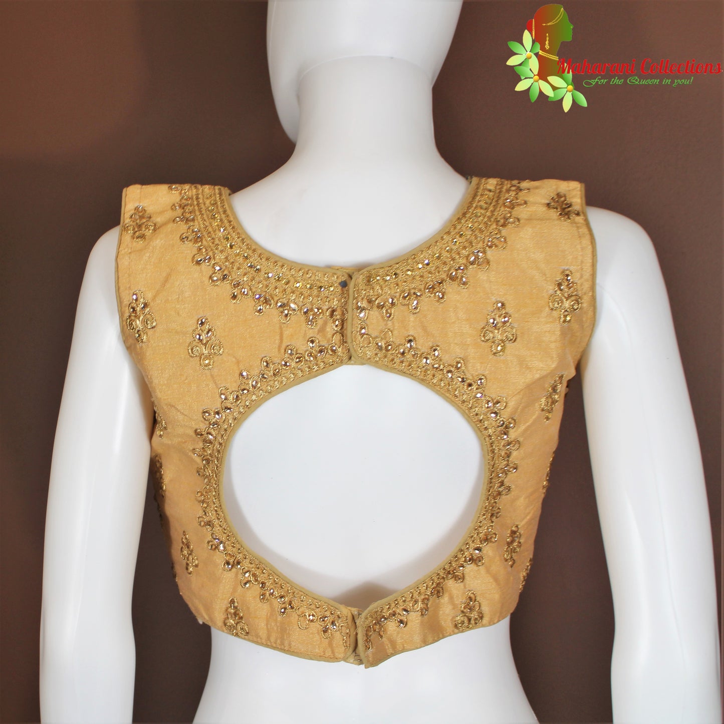 Maharani's Linen Silk Golden Zari Blouse - Golden