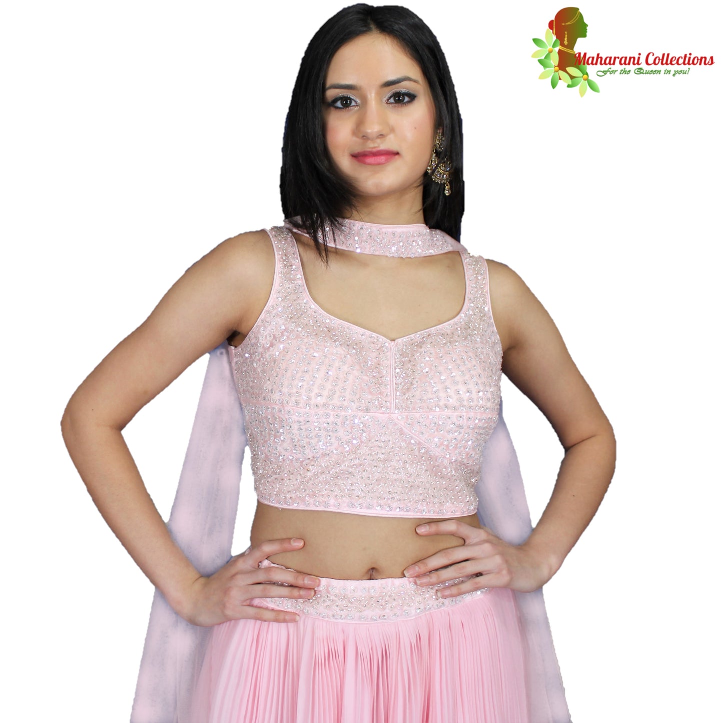 Designer Silk Lehenga Choli - Pink with Sequins and Silve Zari Embroidery