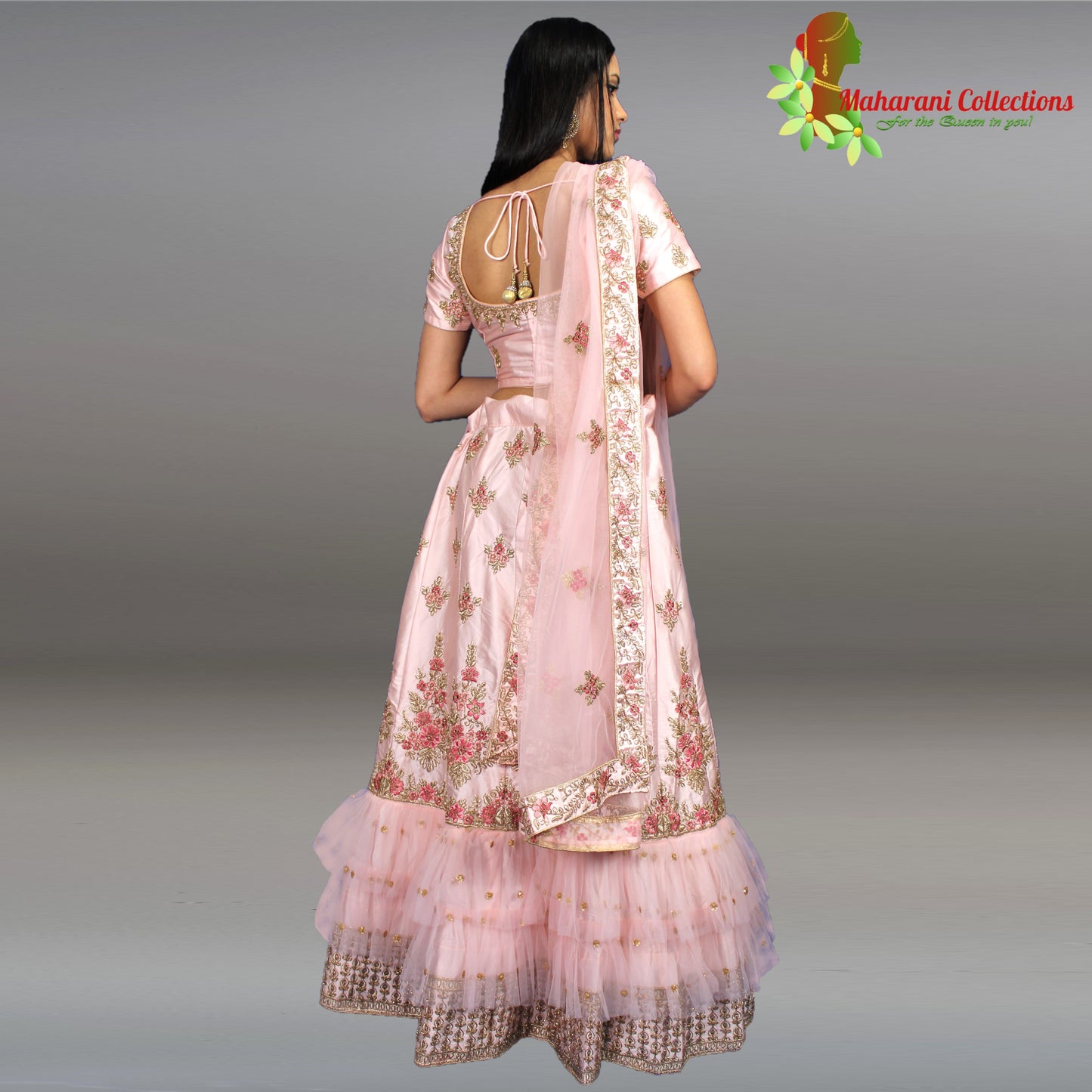 Maharani's Designer Net-Silk Lehenga - Light Pink with Zari Embroidery