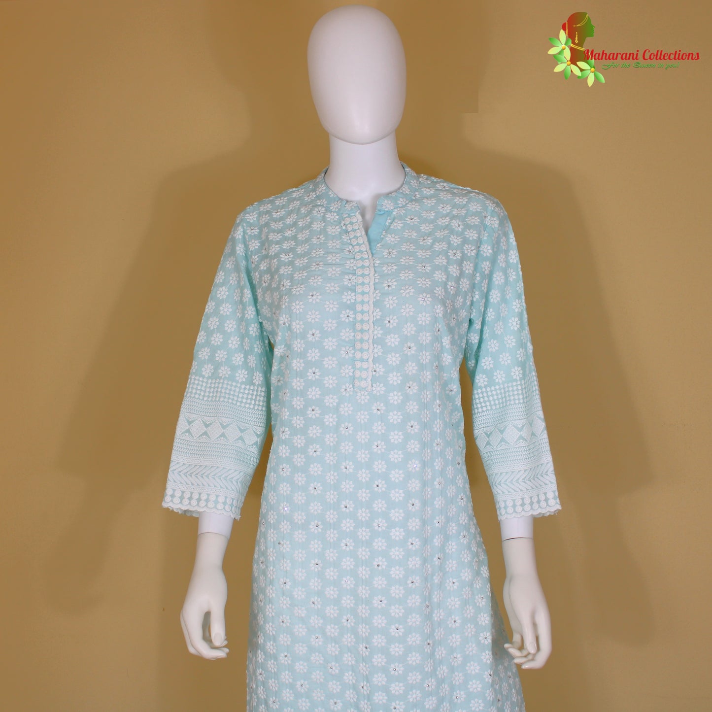 Maharani's Sharara Suit - Sky Blue (L) - Pure Cotton