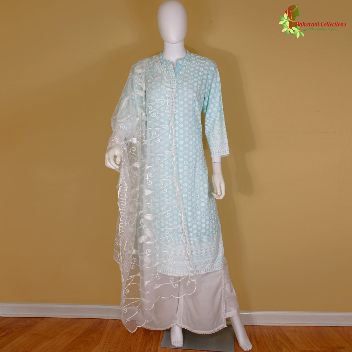 Maharani's Sharara Suit - Sky Blue (M) - Pure Cotton