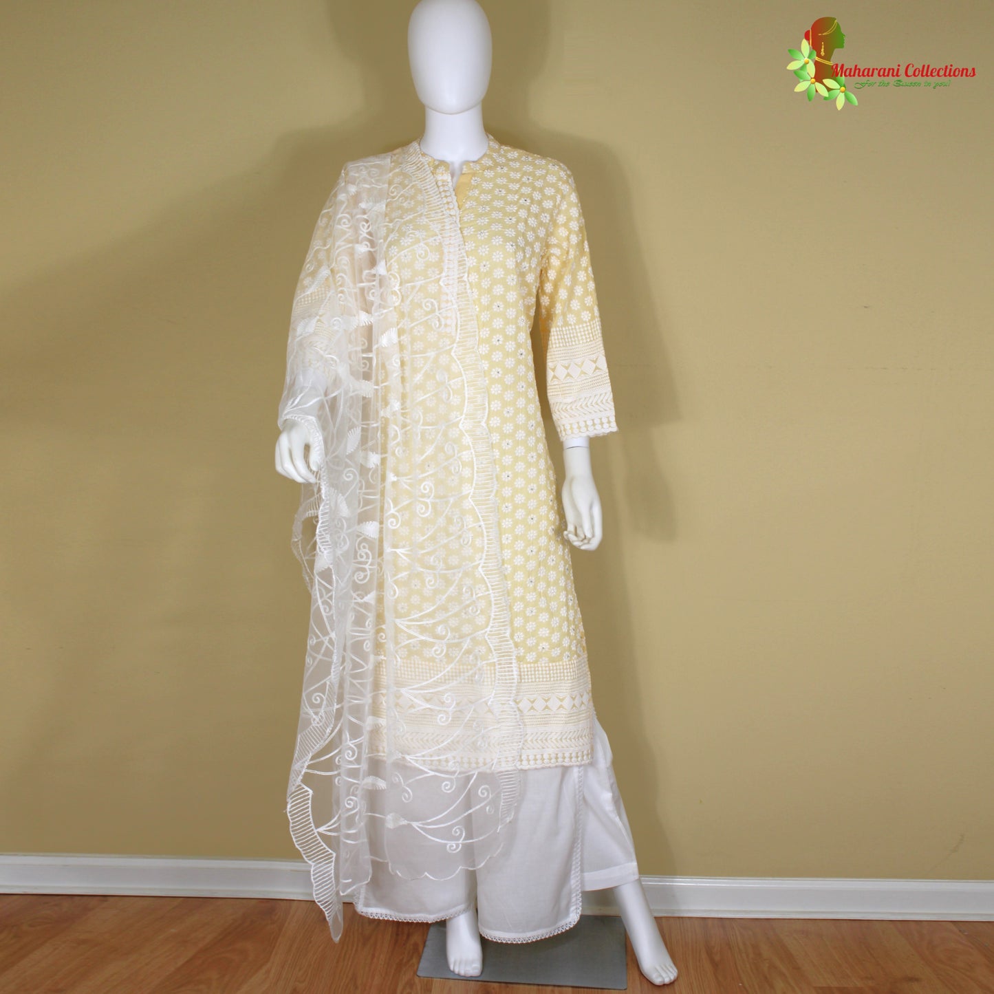 Maharani's Sharara Suit - Light Yellow (L) - Pure Cotton