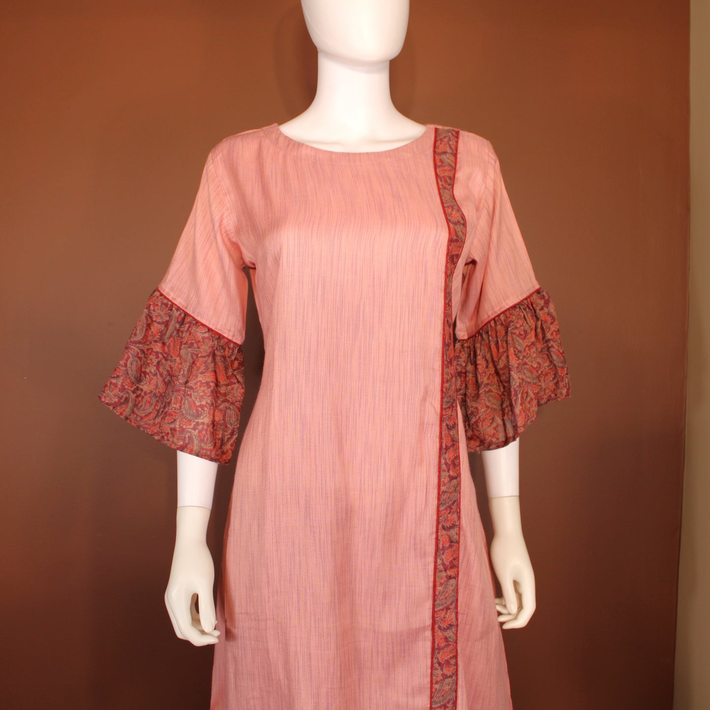 Maharani's Salwar Suit Set - Peach (L) - Cotton Silk