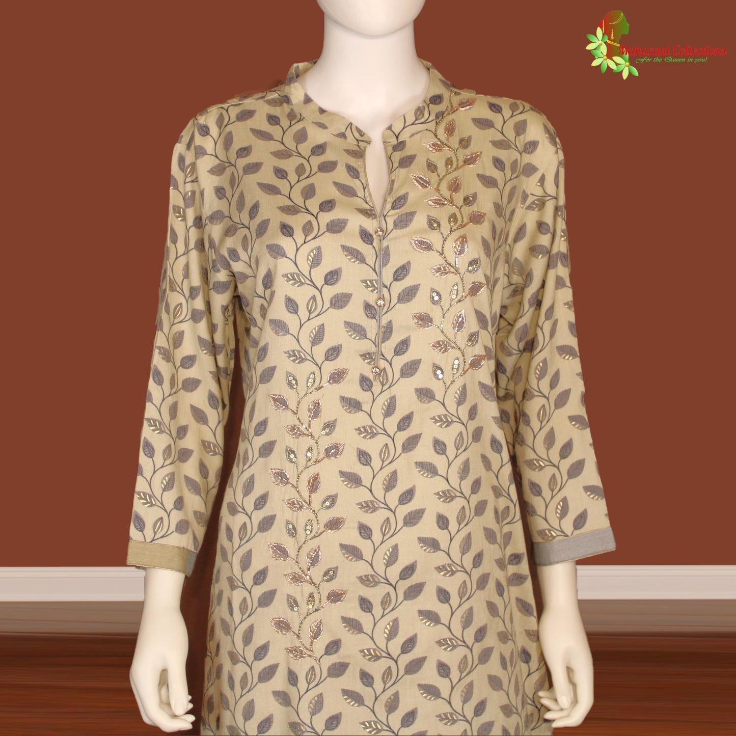 Maharani's Palazzo Suit Set - Cotton Silk - Light Beige (XL)