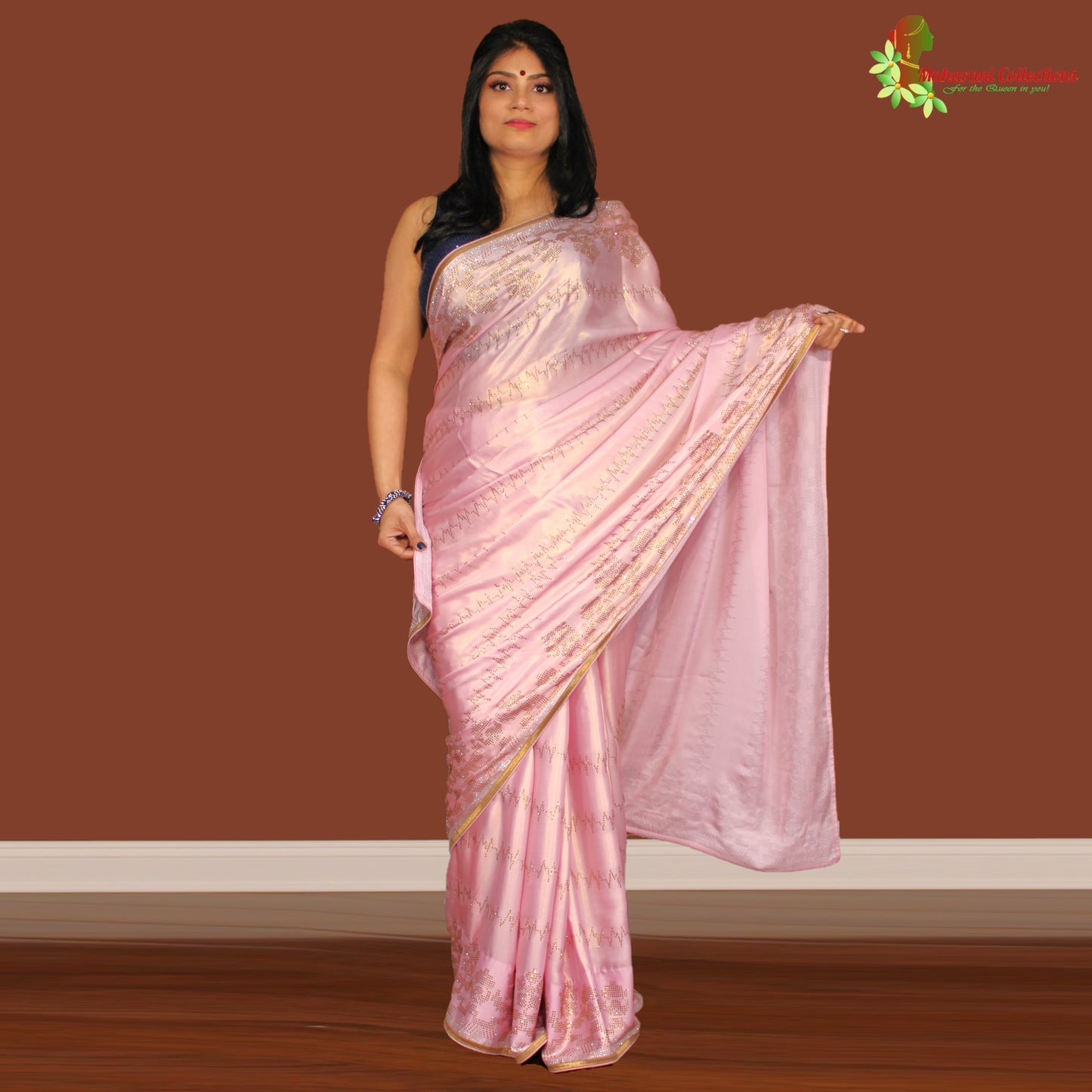 Maharani's Pure Banarasi Tissue Silk Saree - Pink (with Stitched Blouse and Petticoat)