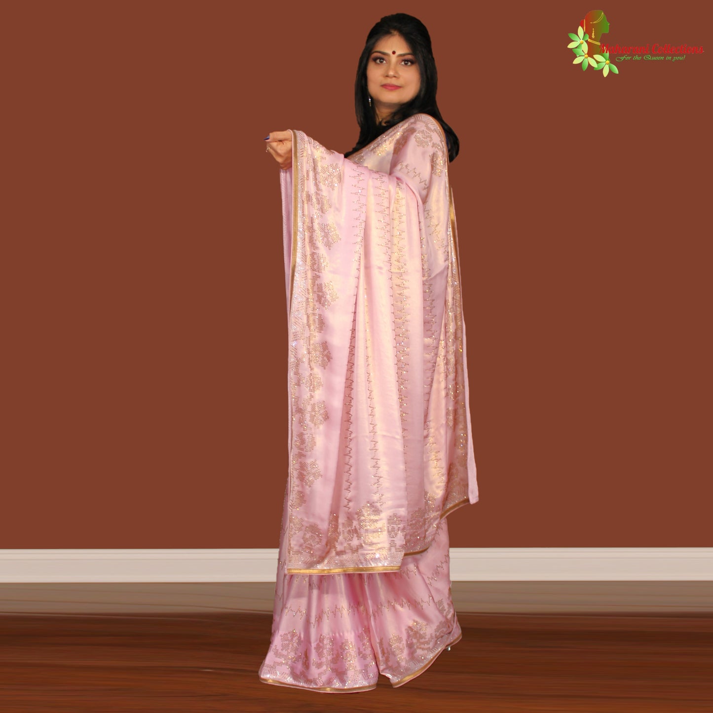 Maharani's Pure Banarasi Tissue Silk Saree - Pink (with Stitched Blouse and Petticoat)