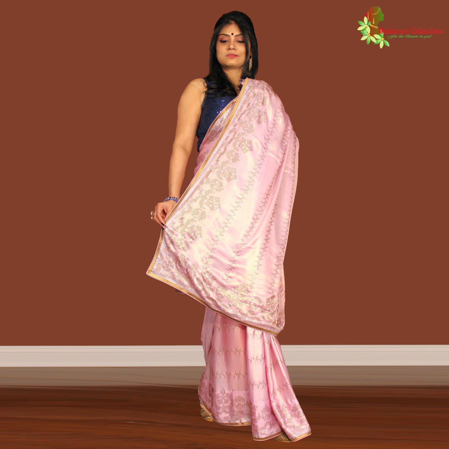 Maharani's Pure Banarasi Tissue Silk Saree - Pink (with Stitched Blouse and Petticoat)