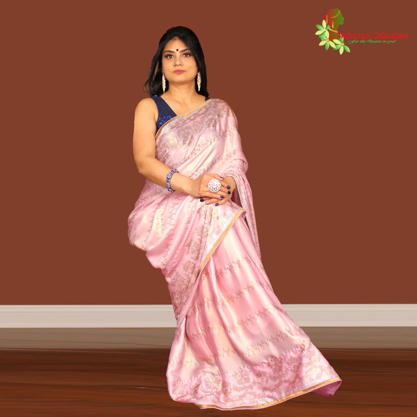 Maharani's Pure Banarasi Tissue Silk Saree - Pink (with Stitched Blouse and Petticoat)