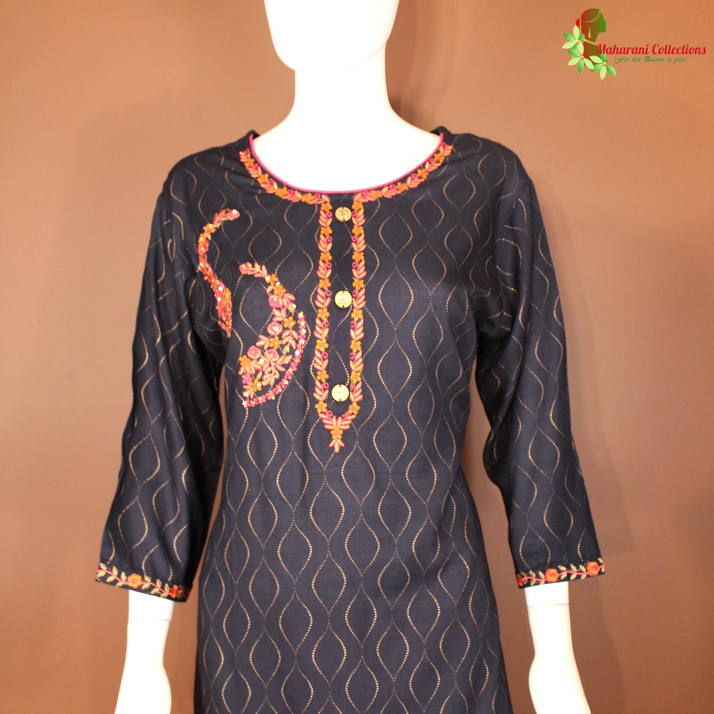 Maharani's Designer Palazzo Suit Set - Cotton Silk - Black (XL)
