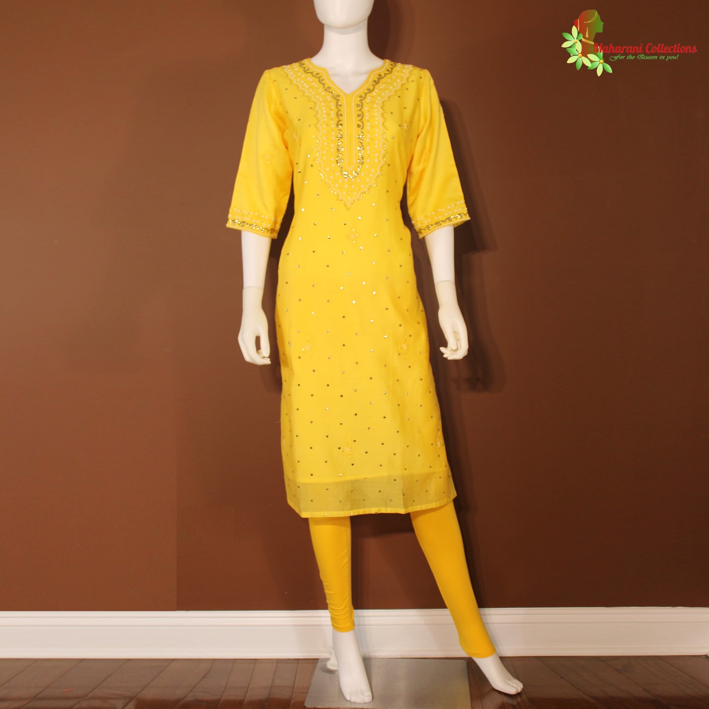 Maharani's Designer Salwar Suit - Silk - Yellow (M)