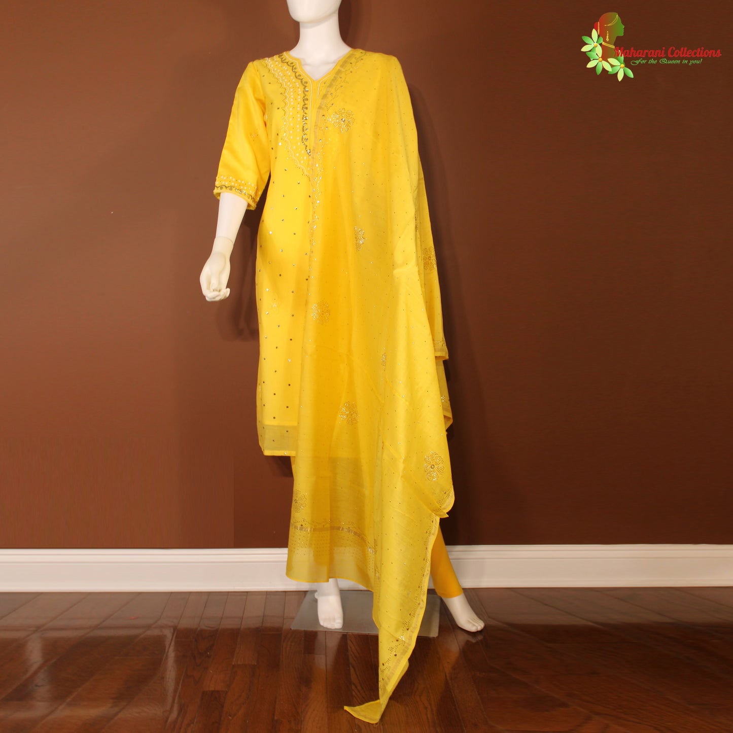 Maharani's Designer Salwar Suit - Silk - Yellow (M)