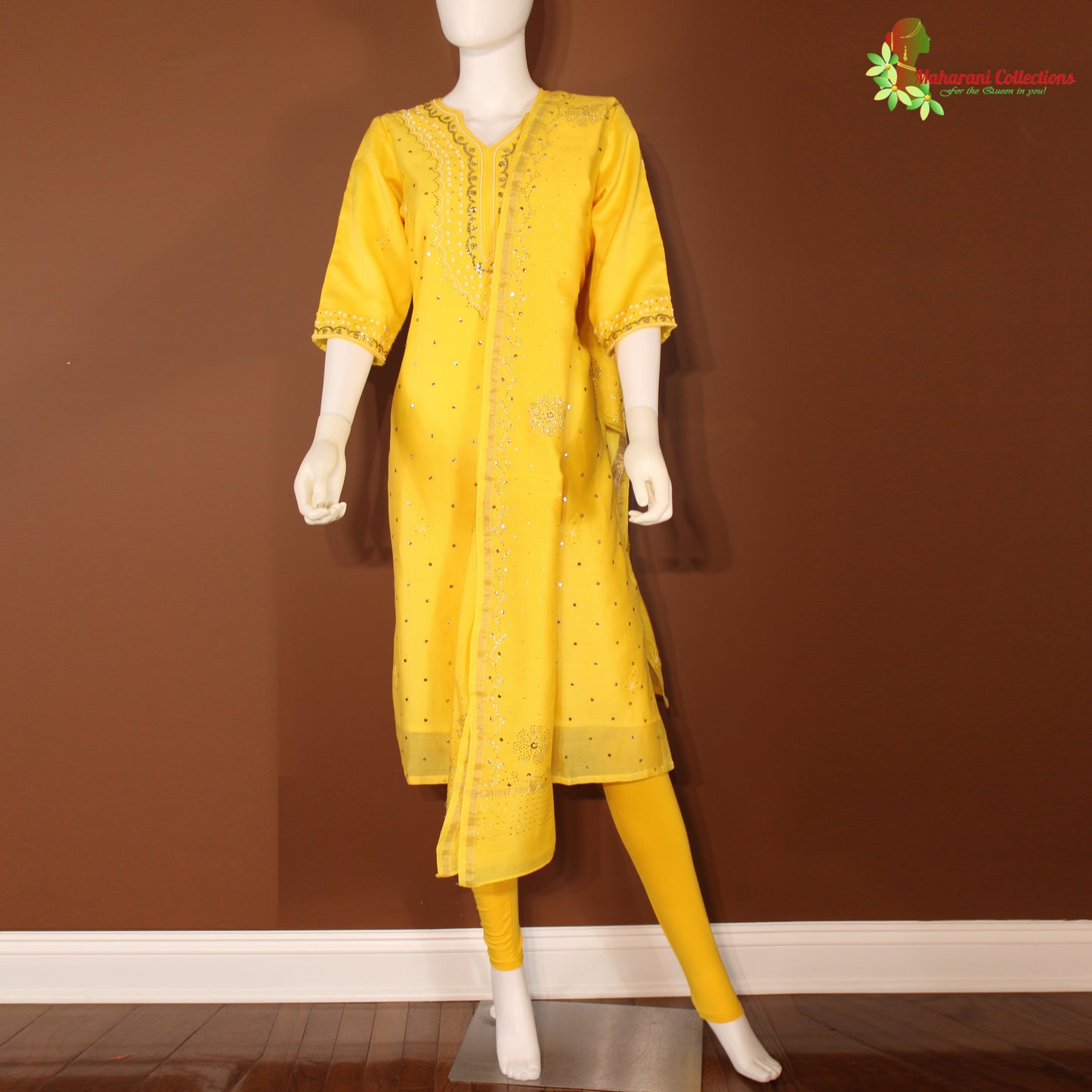 Maharani's Designer Salwar Suit - Silk - Yellow (M)