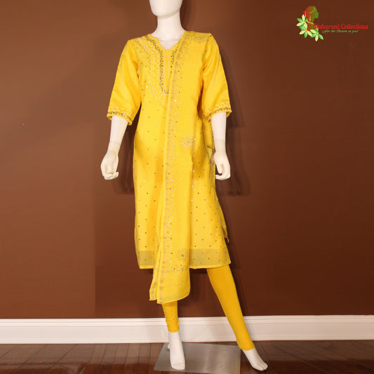 Maharani's Designer Salwar Suit - Silk - Yellow (M)