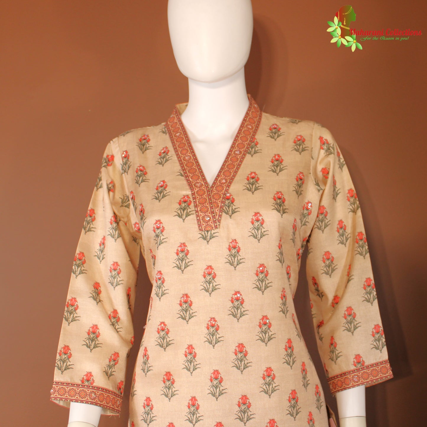 Maharani's Palazzo Suit Set - Cotton Silk - Peach (M)