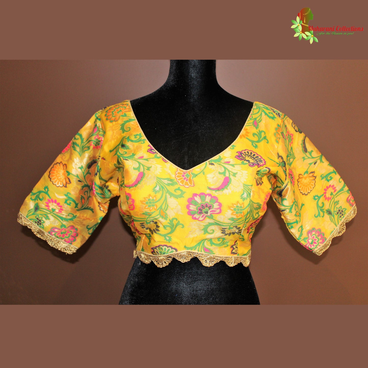Maharani's Banarasi Silk Brocade Blouse - Yellow