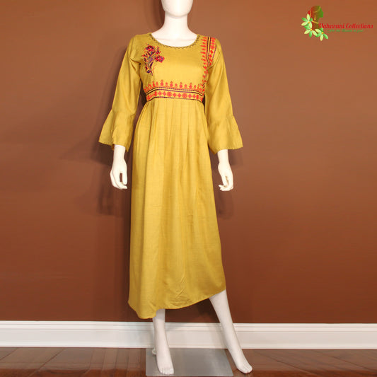 Maharani's Long Dress - Soft Cotton - Light Mustard (M)