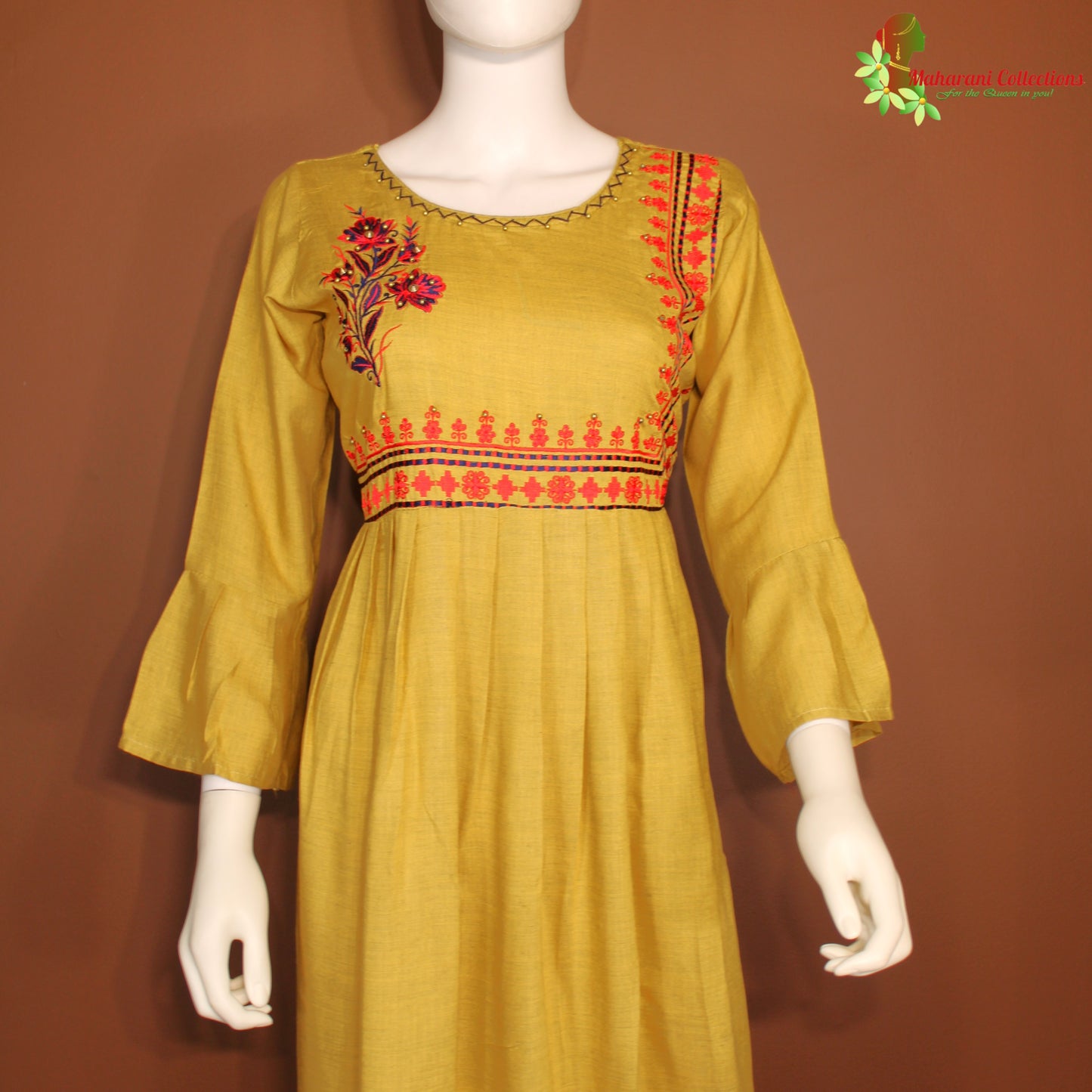 Maharani's Long Dress - Soft Cotton - Light Mustard (M)